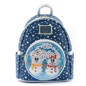 DISNEY -Loungefly - MINNIE MICKEY SNOWMAN SNOWGLOBE - BACKPACK - Brand New